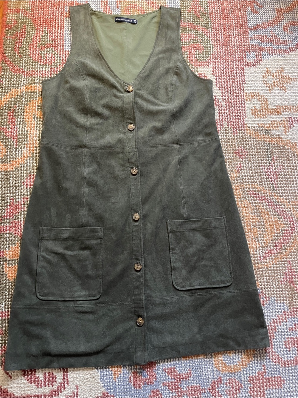 Abercrombie Fitch Olive Green Faux Suede Dress Sleeveless Size M/Tall